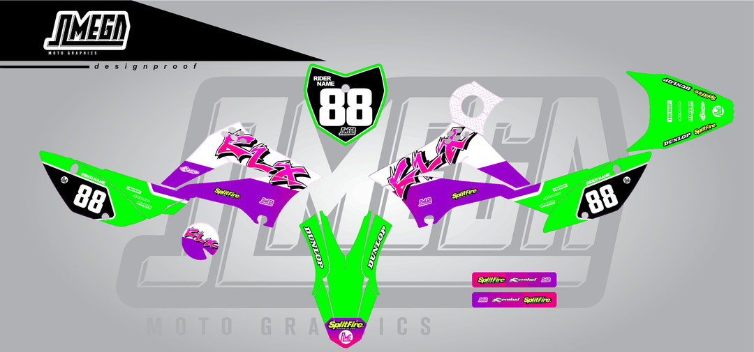 kawasaki klx 110 retro plus sticker kit flat lay