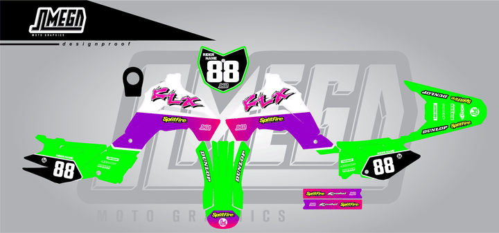 kawasaki klx 140 retro plus sticker kit flat lay