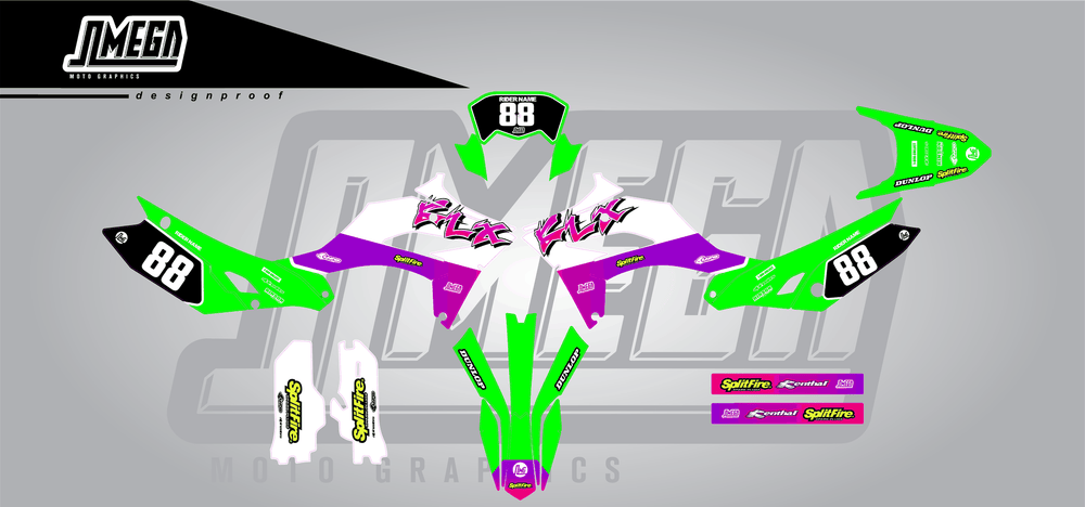 kawasaki klx 230 retro plus sticker kit flat lay