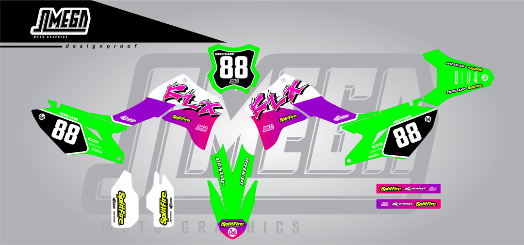 kawasaki klx 300r retro plus sticker kit flat lay
