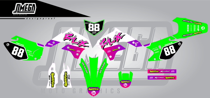 kawasaki klx 450 retro plus sticker kit flat lay