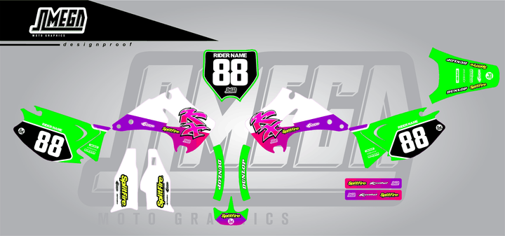 kawasaki kx 125 retro plus sticker kit flat lay