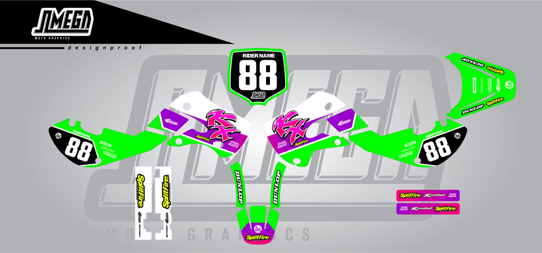 kawasaki kx 65 retro plus sticker kit flat lay