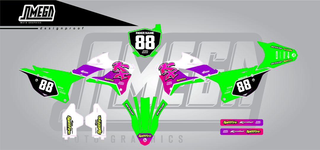 kawasaki kx 85 retro plus sticker kit flat lay