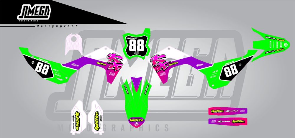 kawasaki kxf 250 retro plus sticker kit flat lay