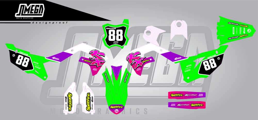 kawasaki kxf 450 retro plus sticker kit flat lay