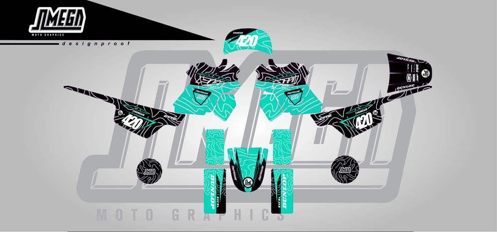 yamaha pw 50 teal chungus sticker kit flat lay