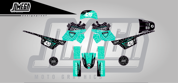 yamaha pw 50 teal chungus sticker kit flat lay
