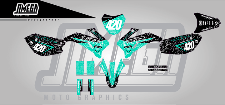 yamaha ttr 110 teal chungus sticker kit flat lay