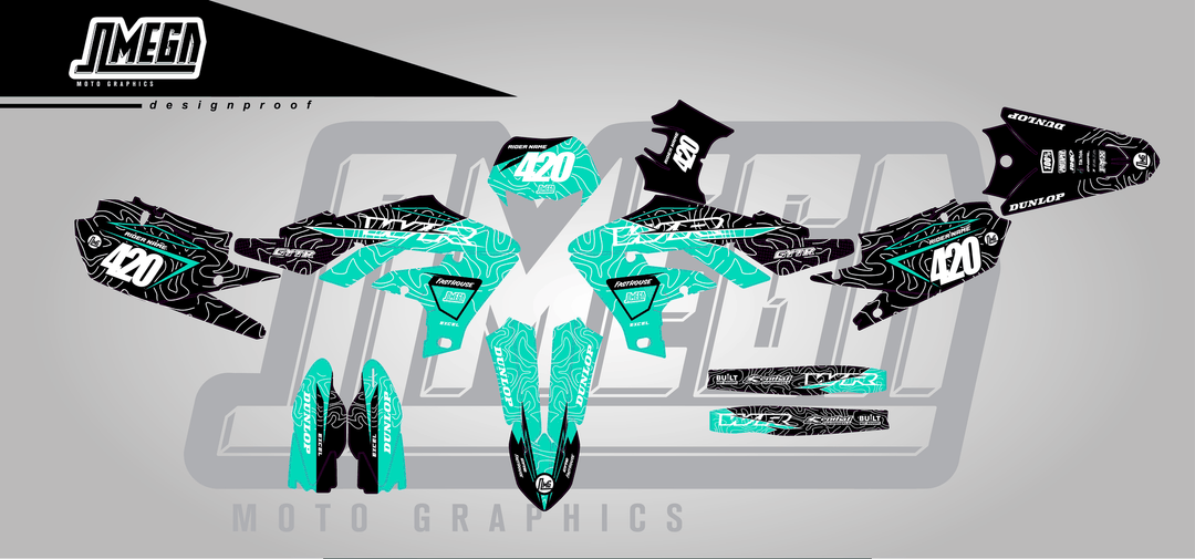 yamaha wr250f teal chungus sticker kit flat lay