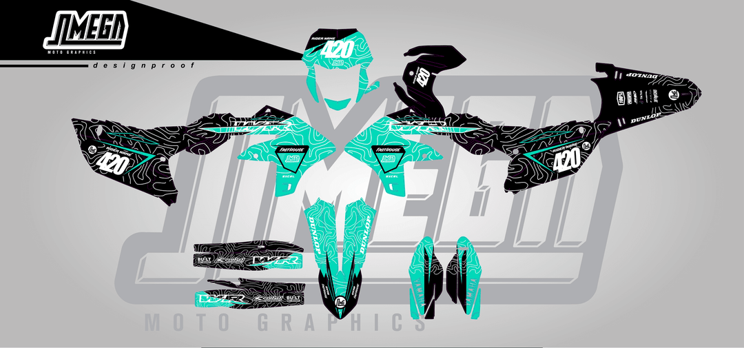 yamaha wr250f teal chungus sticker kit flat lay