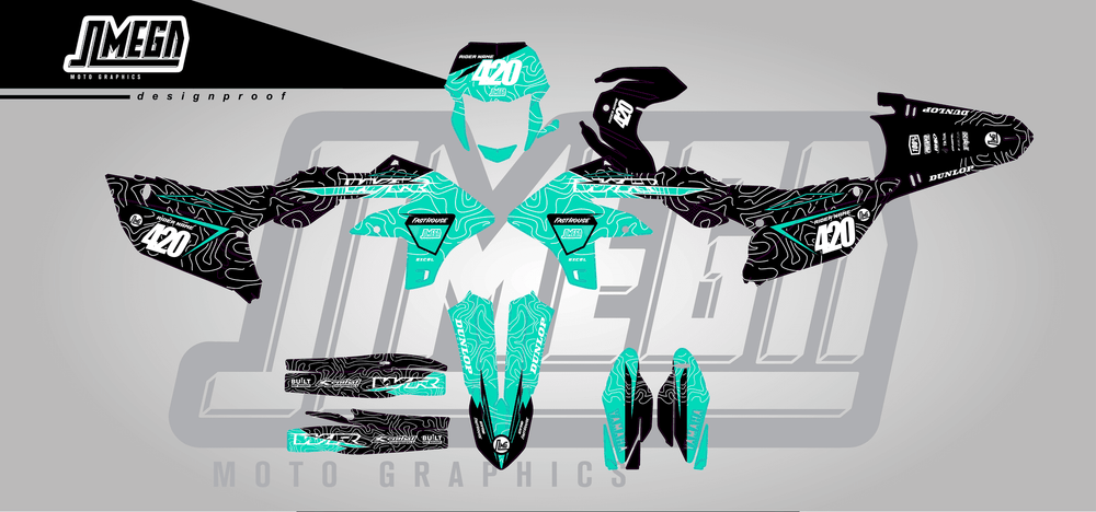 yamaha wr450f teal chungus sticker kit flat lay