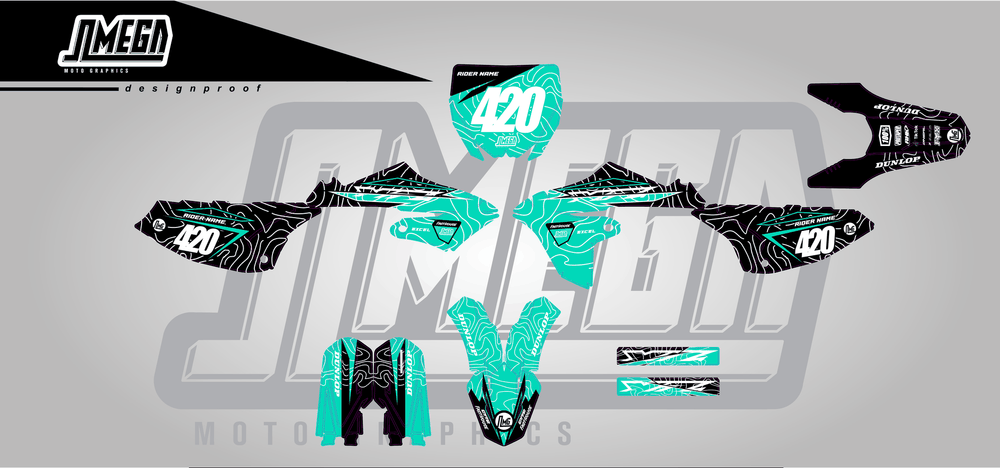 yamaha yz 65 teal chungus sticker kit flat lay