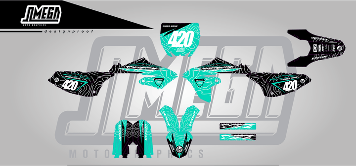 yamaha yz 65 teal chungus sticker kit flat lay