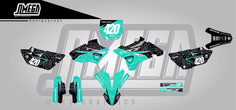 yamaha yz 85 teal chungus sticker kit flat lay
