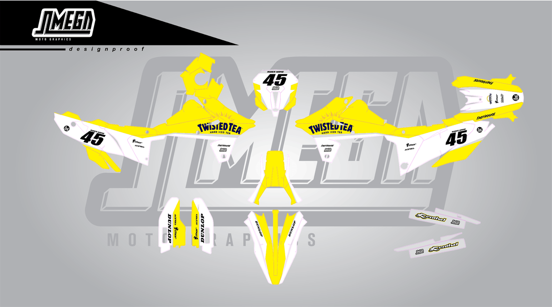 suzuki dr-z4s twisted tea v2 sticker kit flat lay