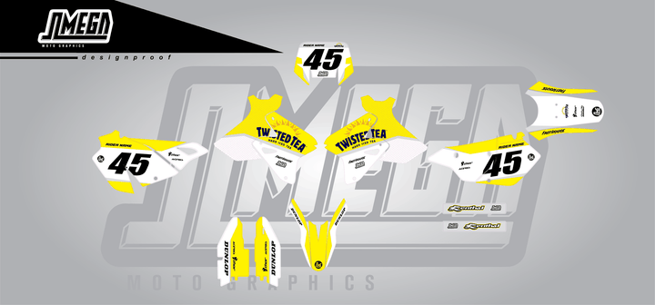 suzuki drz 400sm twisted tea v2 sticker kit flat lay