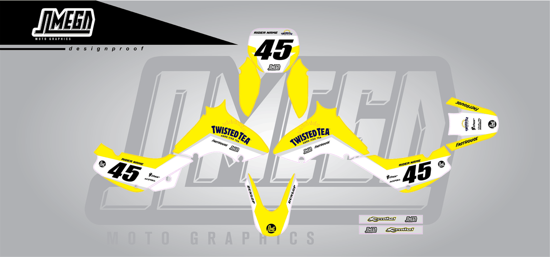 suzuki jr 80 twisted tea v2 sticker kit flat lay