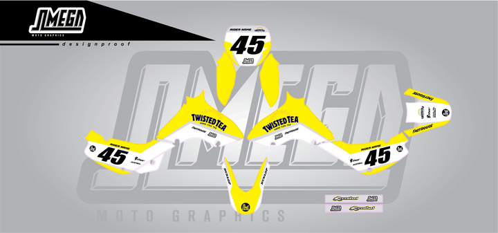 suzuki jr 80 twisted tea v2 sticker kit flat lay