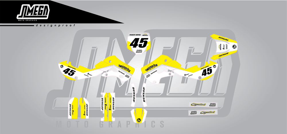 suzuki rm 65 twisted tea v2 sticker kit flat lay