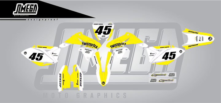 suzuki rmz 250 twisted tea v2 sticker kit flat lay
