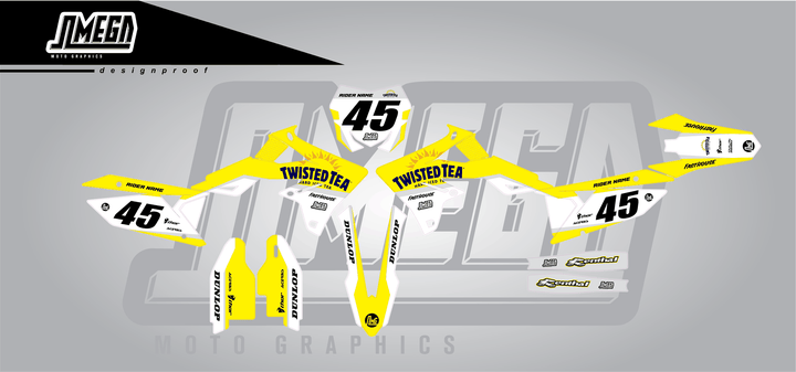 suzuki rmz 250 twisted tea v2 sticker kit flat lay