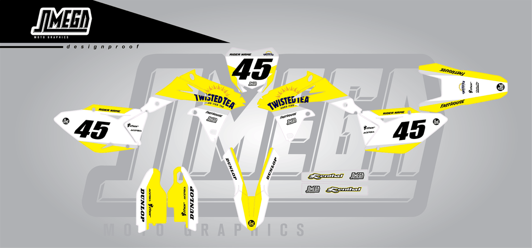suzuki rmz 450 twisted tea v2 sticker kit flat lay