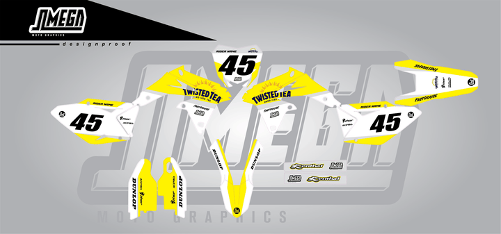 suzuki rmz 450 twisted tea v2 sticker kit flat lay