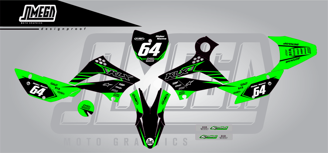 kawasaki klx 110 vivid sticker kit flat lay