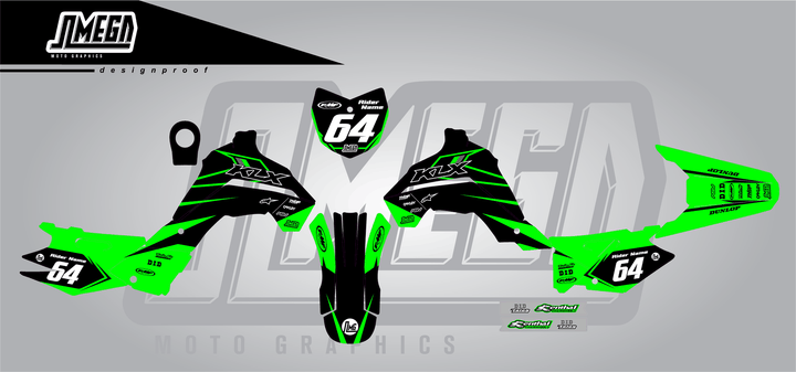kawasaki klx 140 vivid sticker kit flat lay