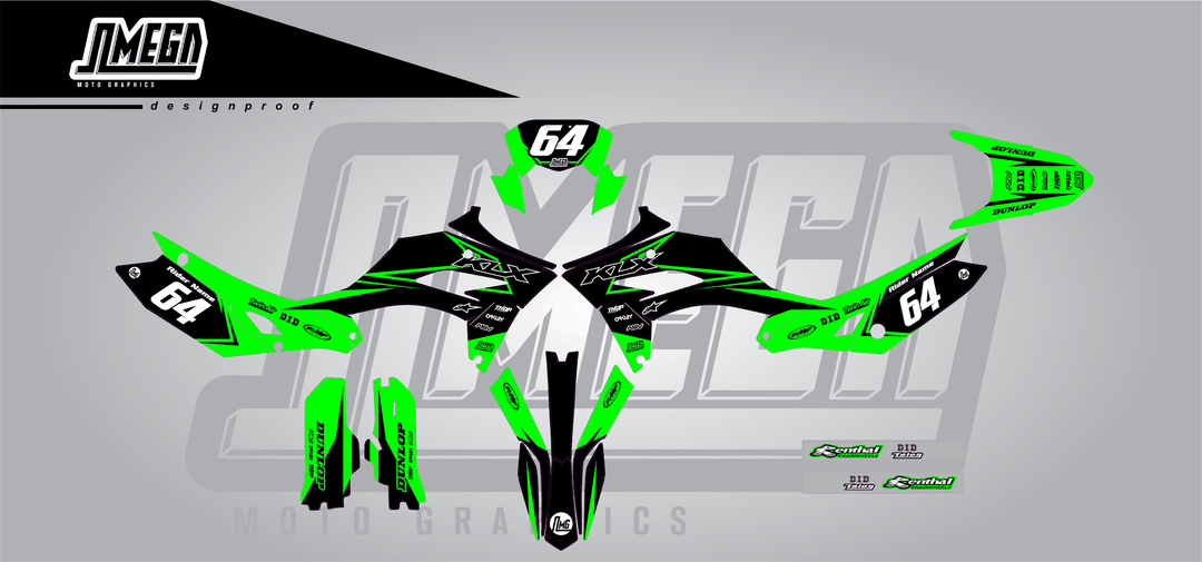 kawasaki klx 230 vivid sticker kit flat lay