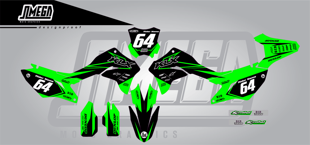 kawasaki klx 300r vivid sticker kit flat lay