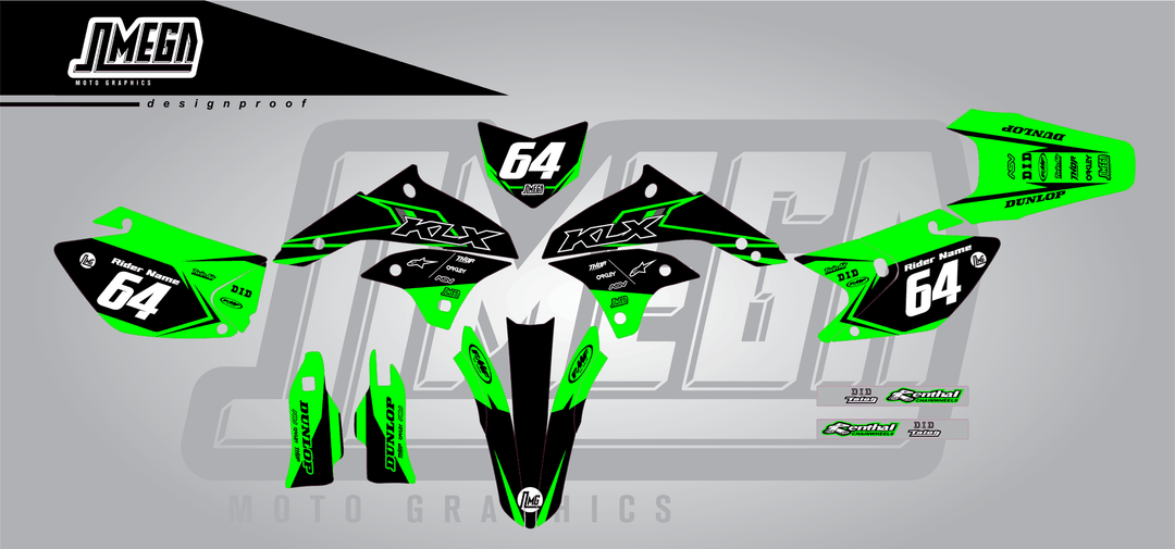 kawasaki klx 450 vivid sticker kit flat lay