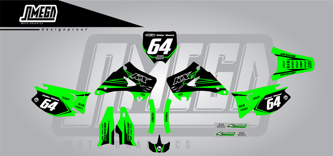 kawasaki kx 125 vivid sticker kit flat lay