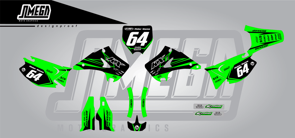 kawasaki kx 250 vivid sticker kit flat lay