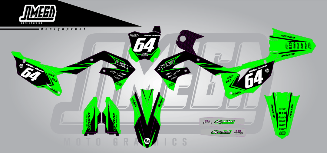 kawasaki kxf 250 vivid sticker kit flat lay