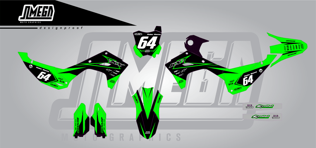 kawasaki kxf 250 vivid sticker kit flat lay