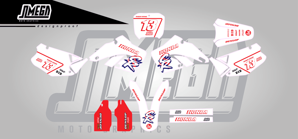 honda cr 250 white cr sticker kit flat lay
