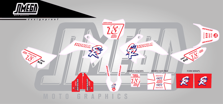 honda crf 50 white cr sticker kit flat lay