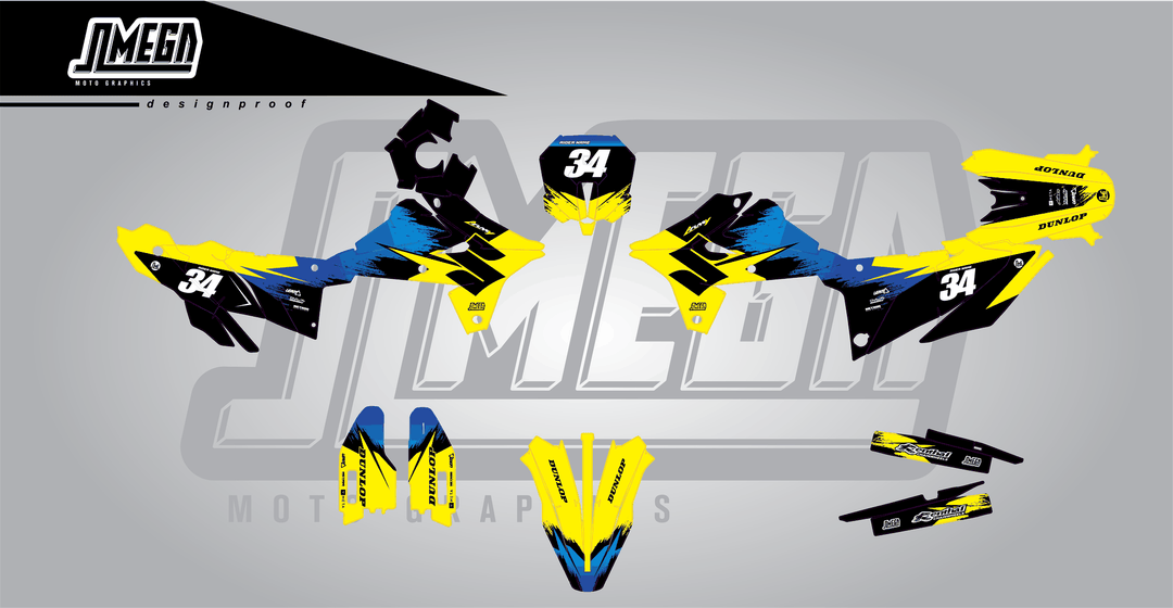 suzuki dr-z4s yellow concept sticker kit flat lay