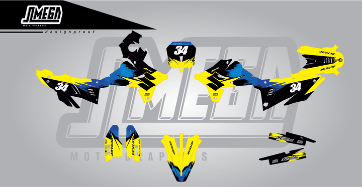 suzuki dr-z4s yellow concept sticker kit flat lay