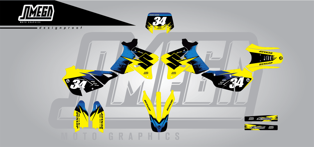 suzuki drz 400s yellow concept sticker kit flat lay