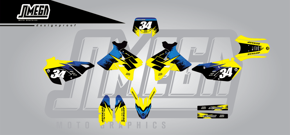suzuki drz 400sm yellow concept sticker kit flat lay