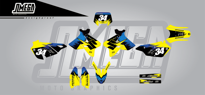 suzuki drz 400sm yellow concept sticker kit flat lay