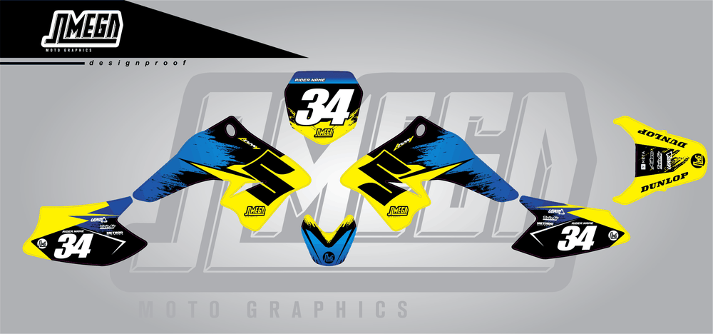 suzuki drz 70 yellow concept sticker kit flat lay