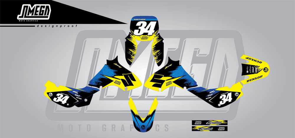 suzuki jr 80 yellow concept sticker kit flat lay