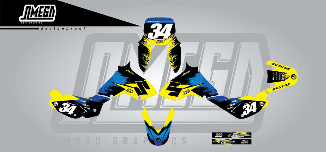 suzuki jr 80 yellow concept sticker kit flat lay