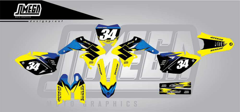 suzuki rmz 250 yellow concept sticker kit flat lay
