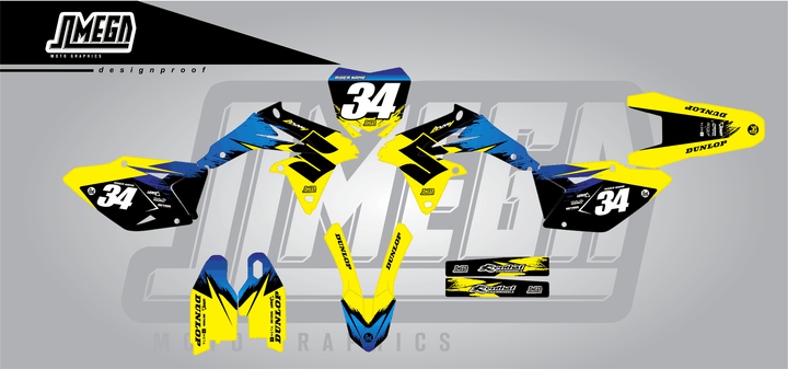 suzuki rmz 450 yellow concept sticker kit flat lay