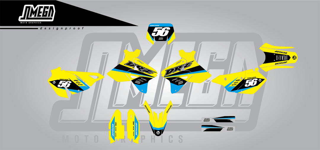 suzuki drz 400sm yellow factory sticker kit flat lay